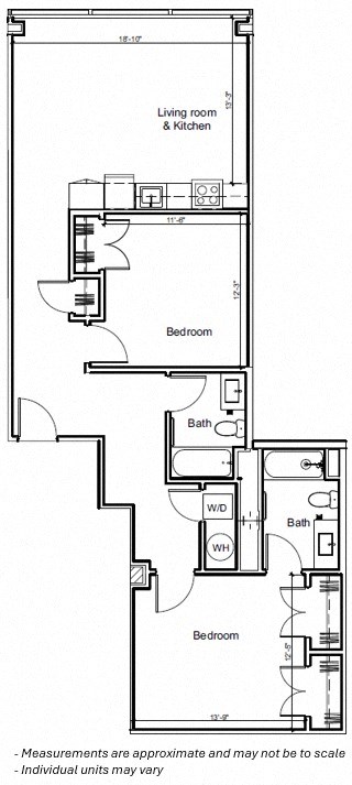 Floor plan for 2 beds, 2 baths, 1125 sqft